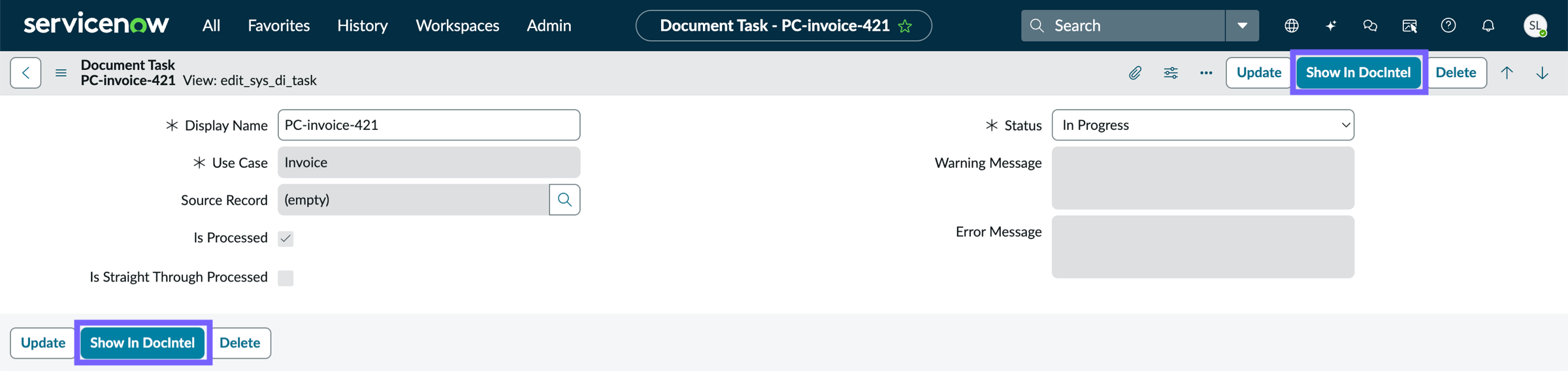 Navigation to the Document Intelligence workspace