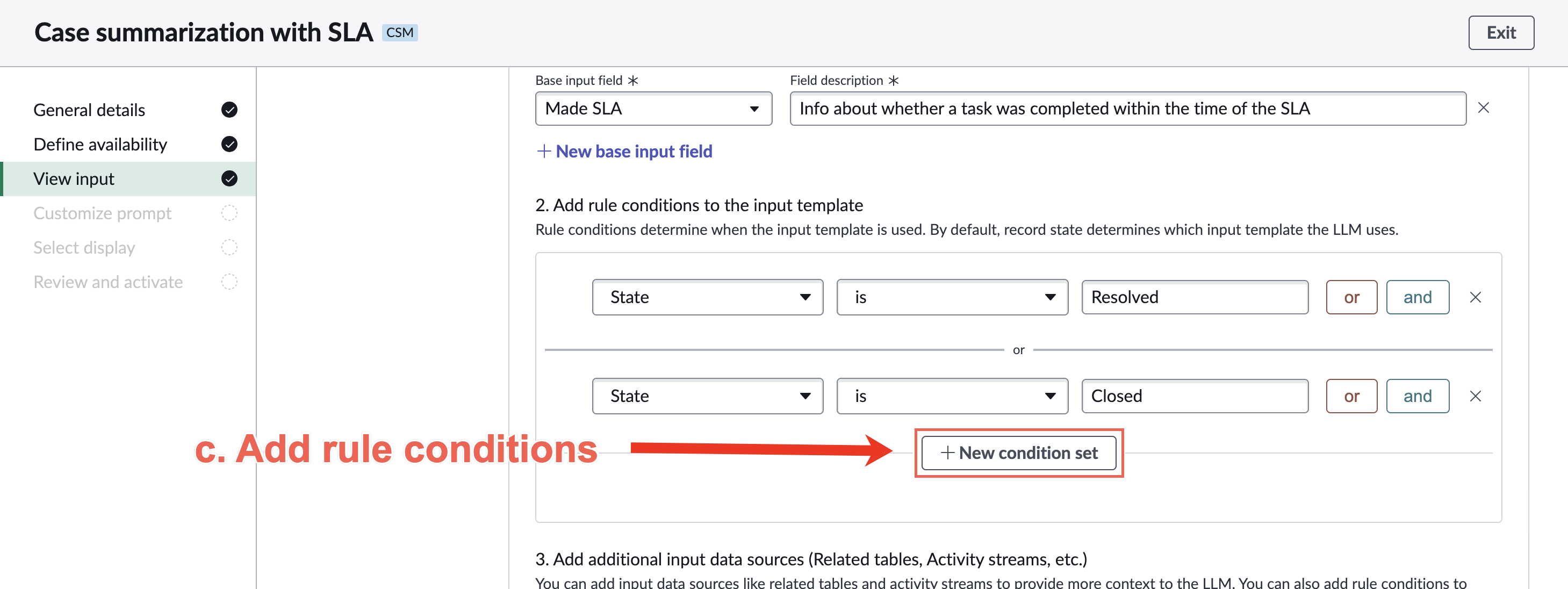 Add rule conditions to the base input table.