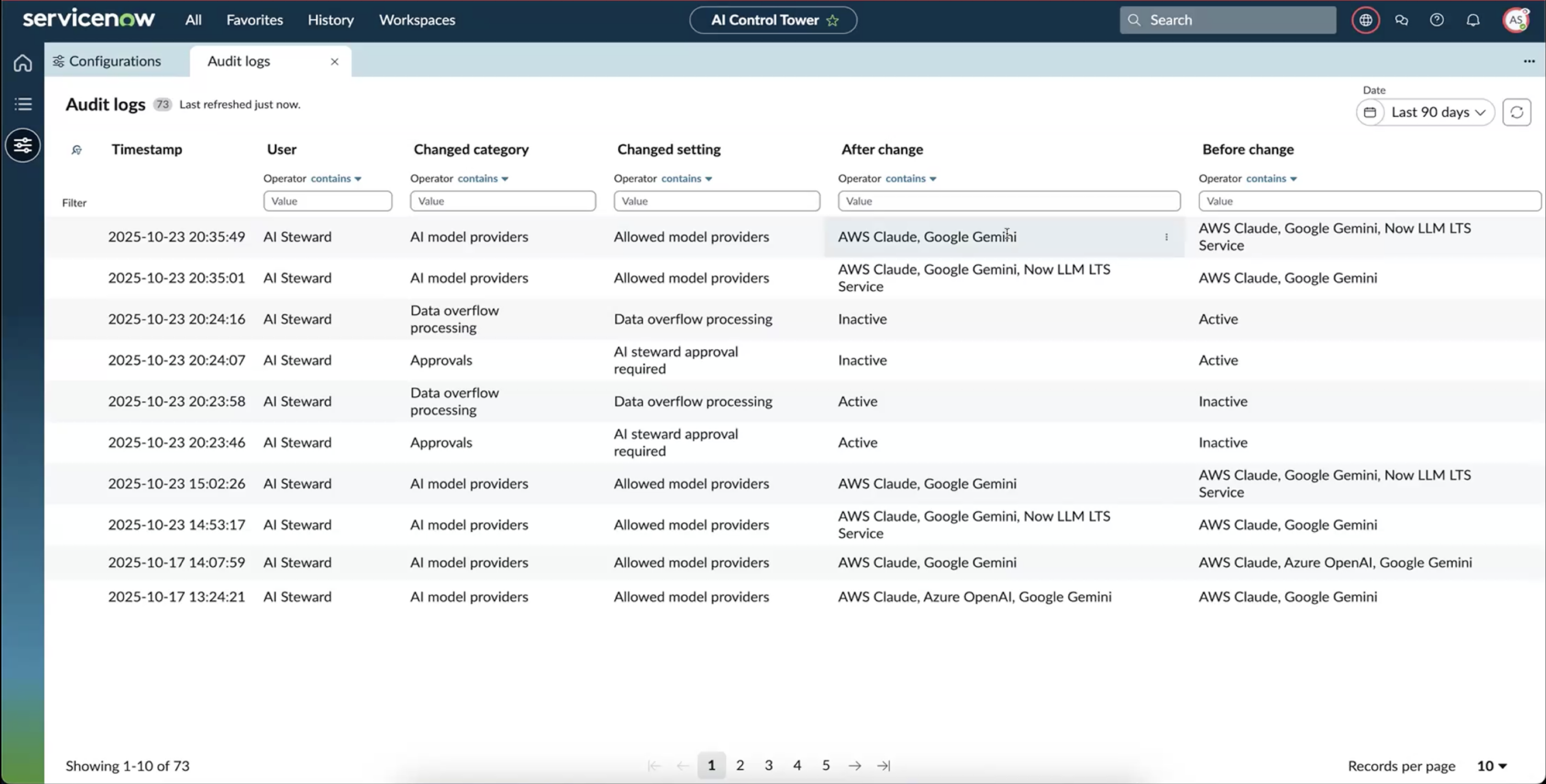 AI Control Tower Audit logs.