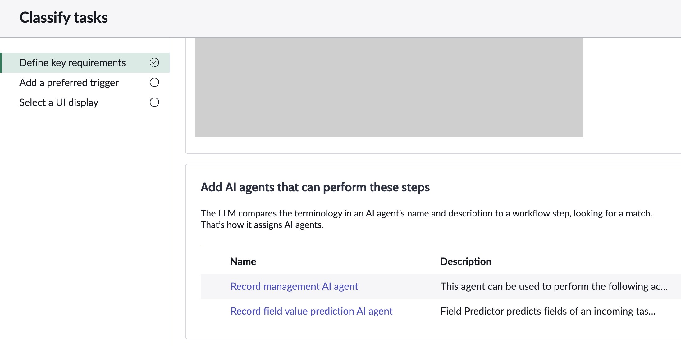 Classify tasks agentic workflow in the first step of the guided setup in AI Agent Studio screen.