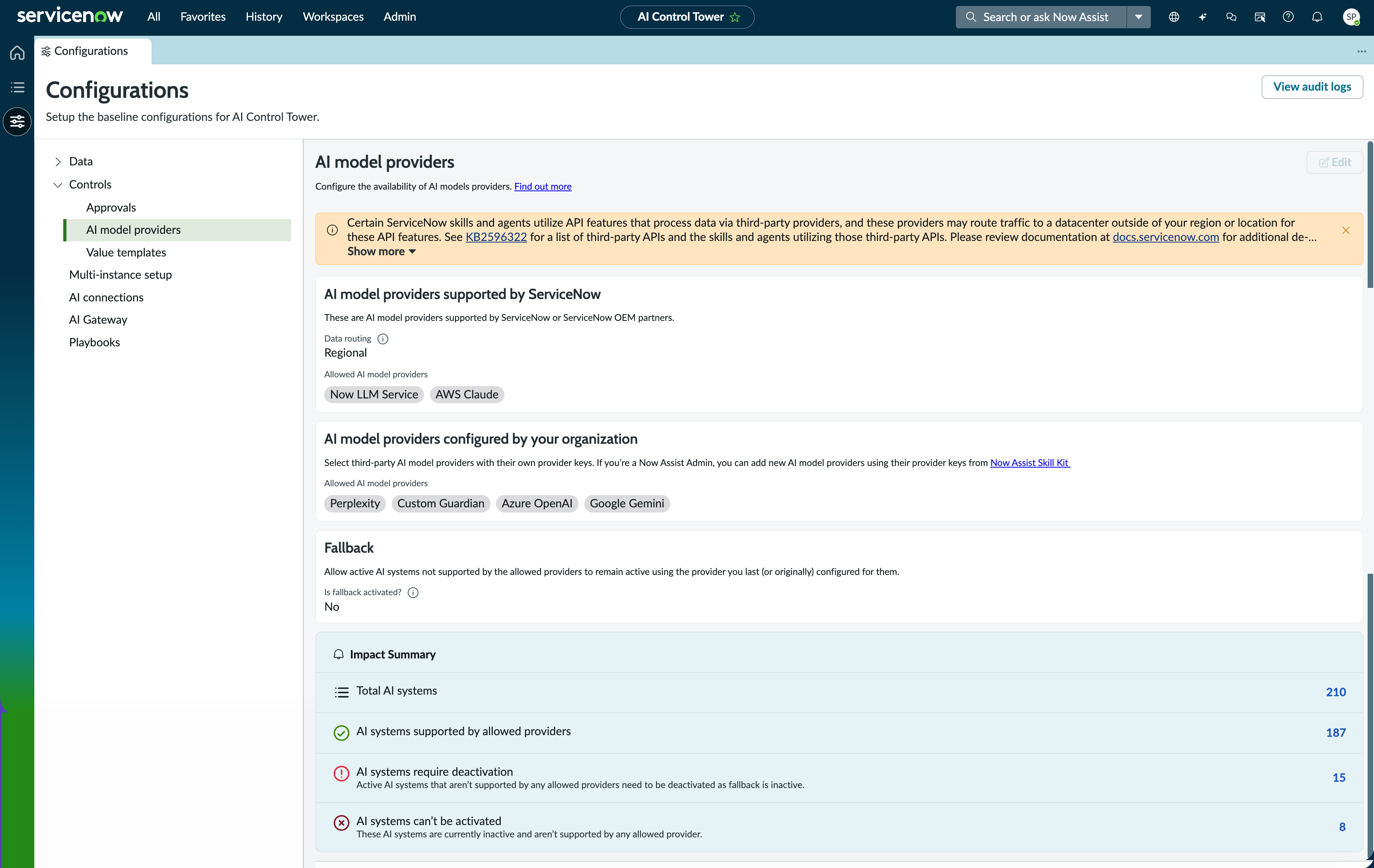 AI model providers screen.