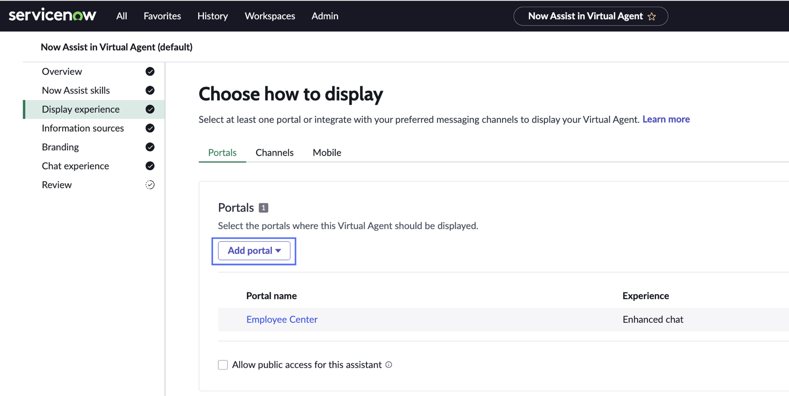 Configuring display experience for a portal.