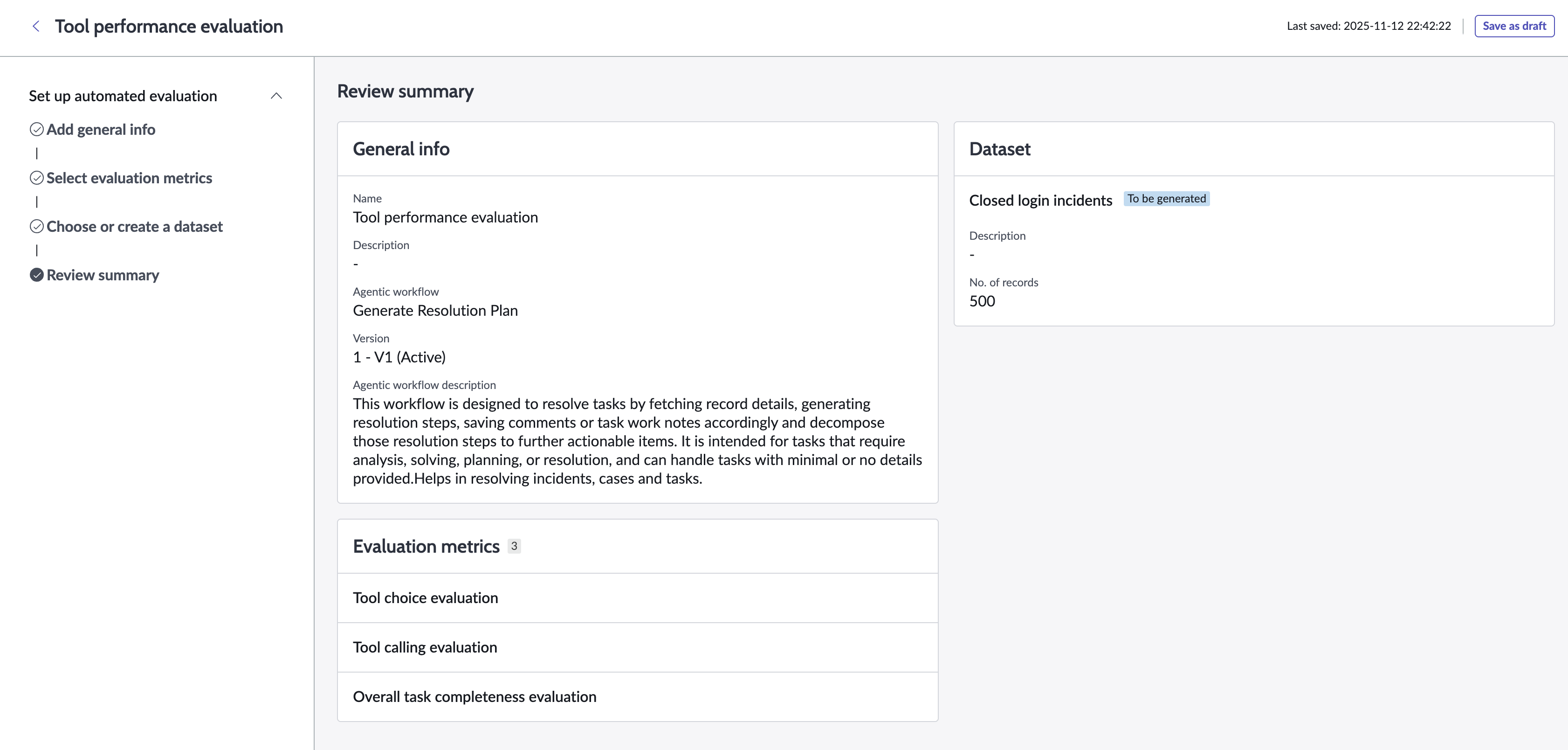 Tool performance review page of the guided setup.