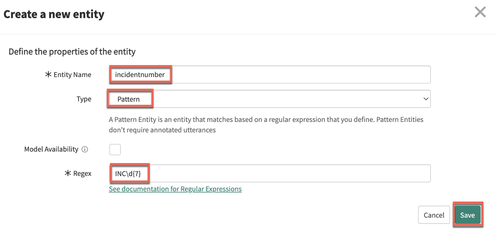 Create a new entity window for a pattern entity.