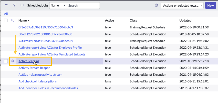 Opening the Active Learning job