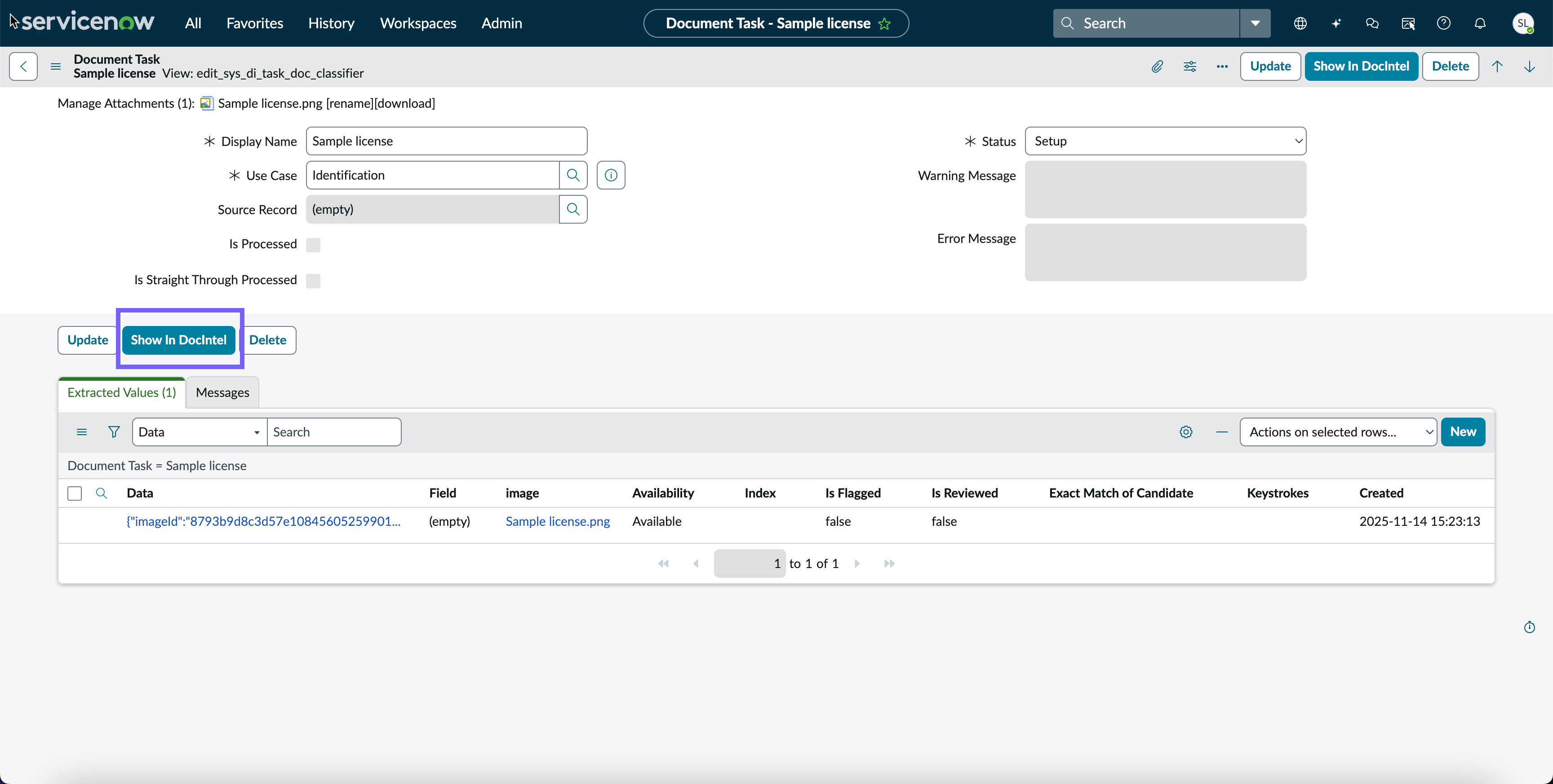 Show in DocIntel button on the document task screen.