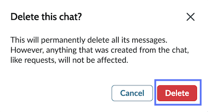 The Delete chat log confirmation dialog box.
