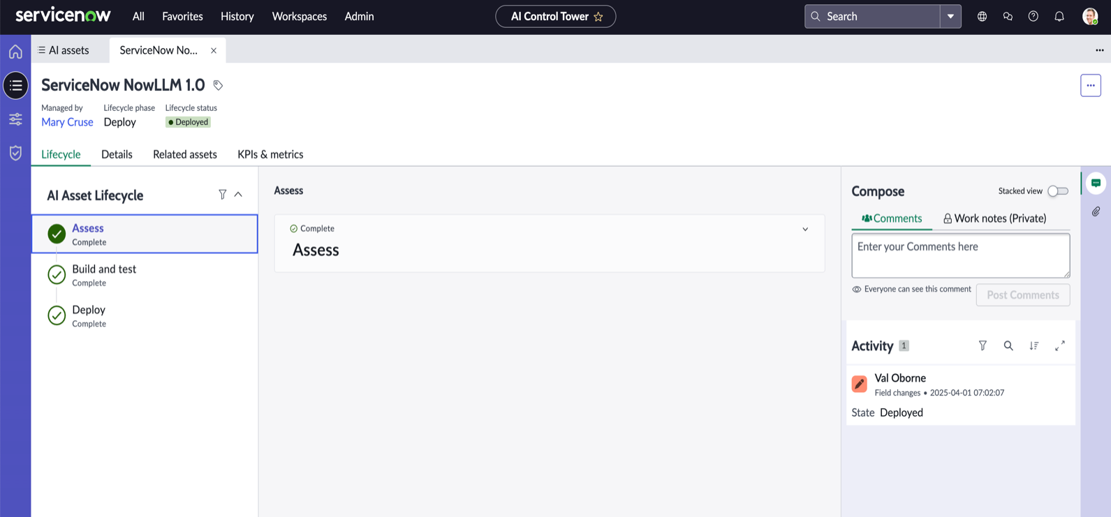 Screenshot showing the completion of the Assess stage and its tasks.