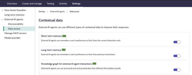 Contextual data access for external agents to improve responses.