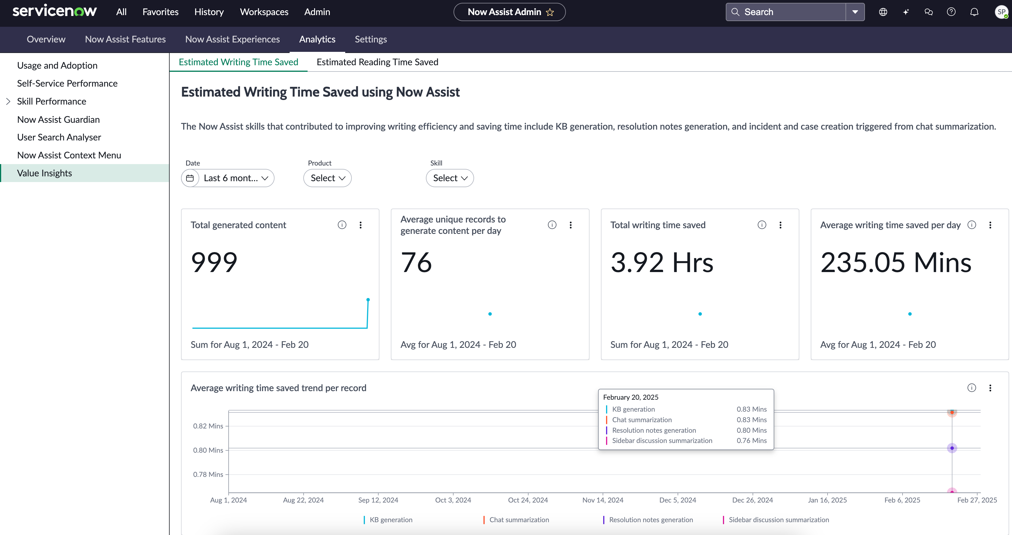 Estimated writing time saved indicators.