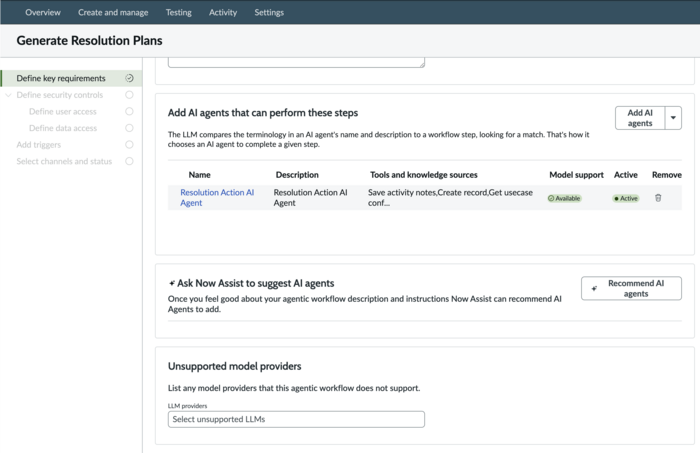 Add AI agents and determine unsupported models for Generate Resolution Plans
