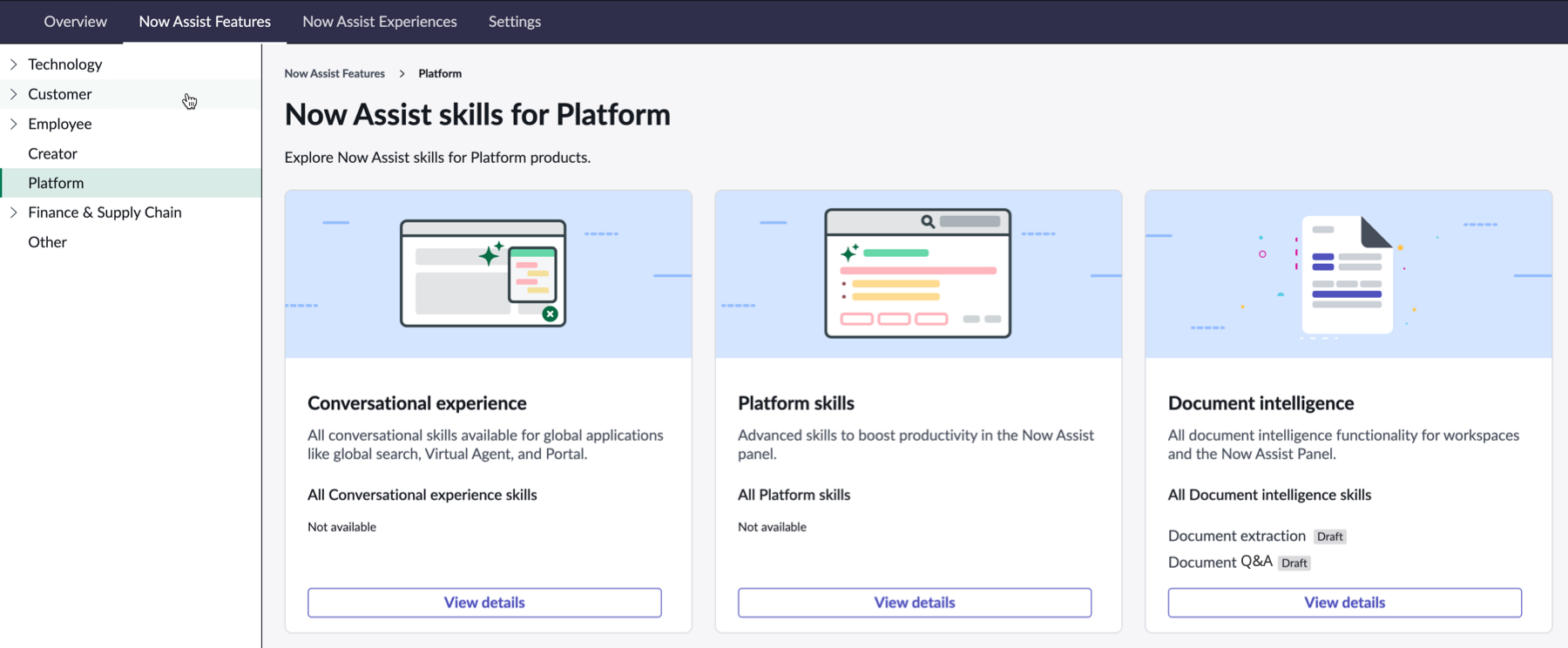 Feature cards for the Platform workflow.