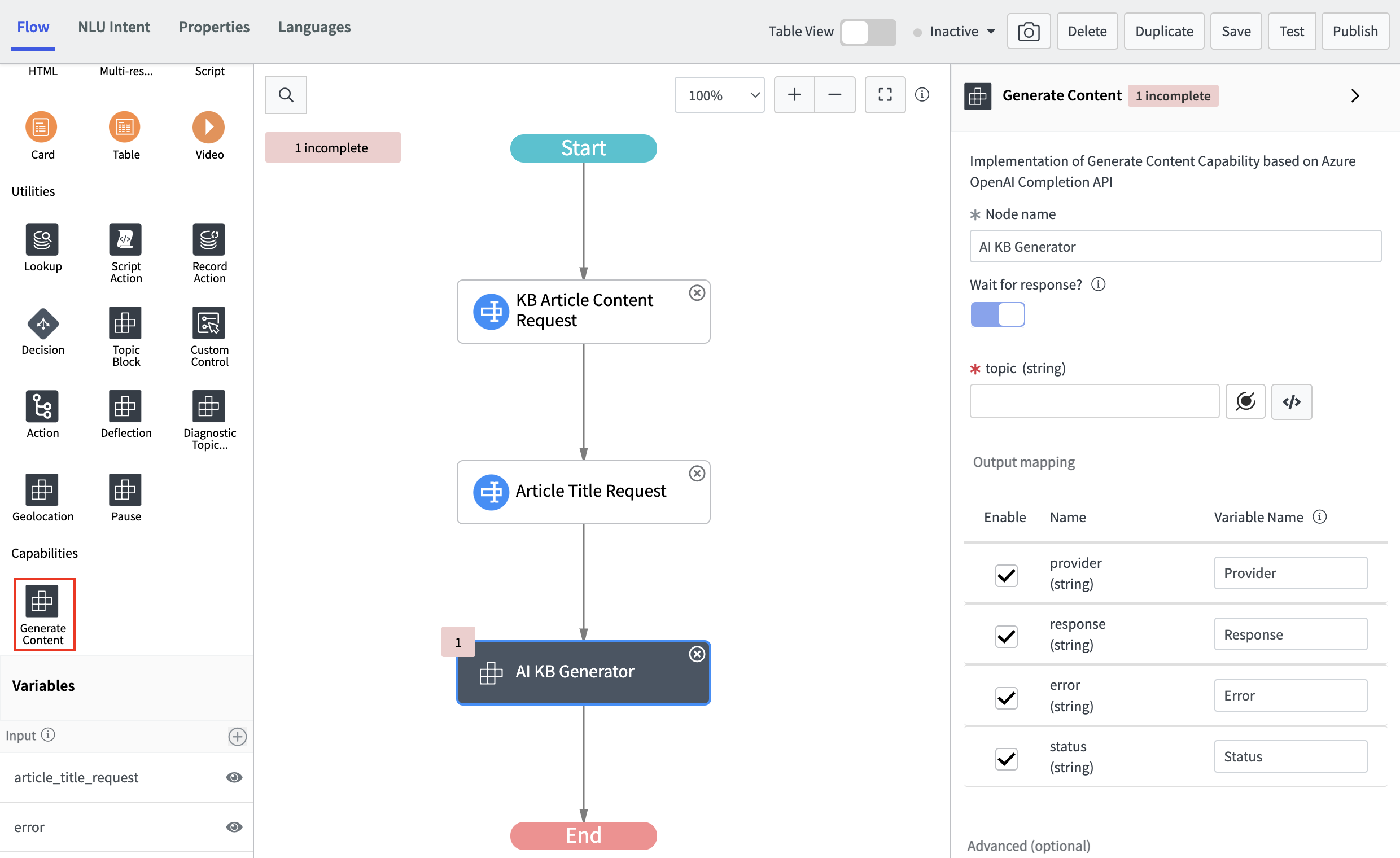 Flow with Generate Content node.