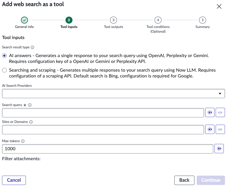 Add a web search tool page in Now Assist Skill Kit.