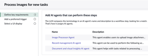 Process images for new tasks agentic workflow in the first step of the guided setup in AI Agent Studio screen.
