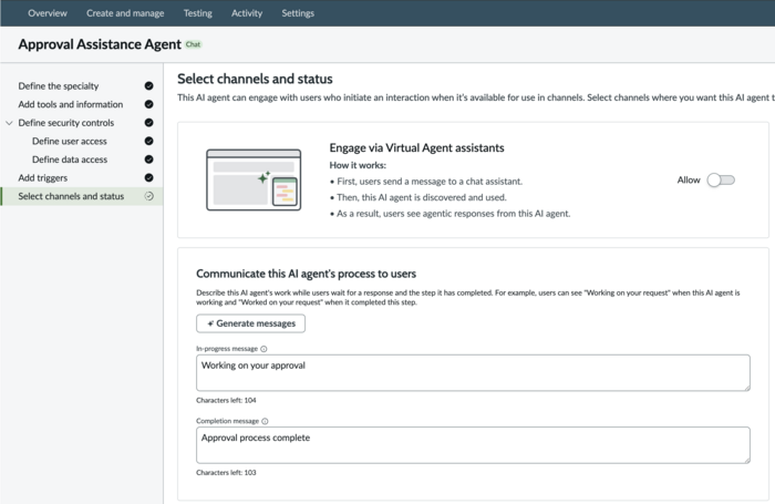 Select channels and access page