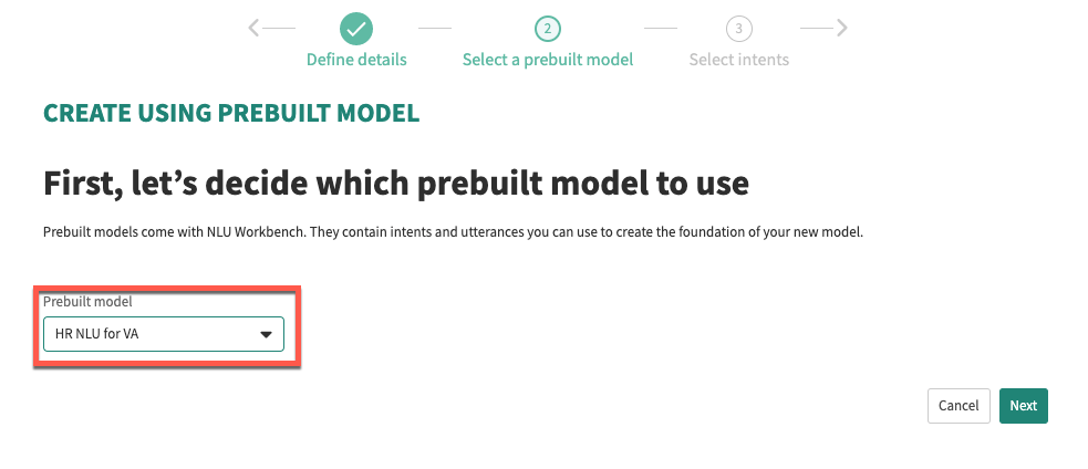 Select a pre-built model screen.
