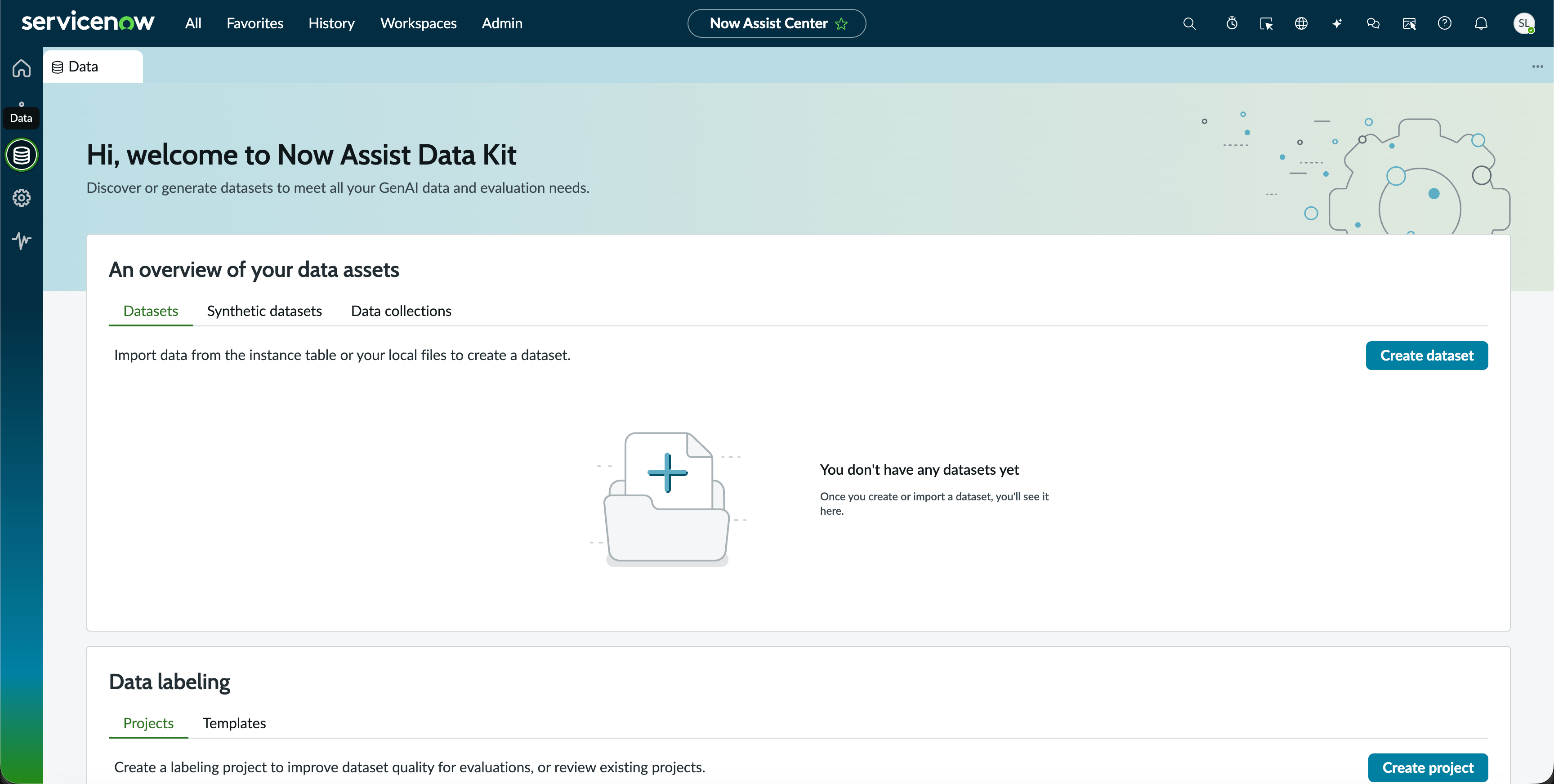 Datenseite im Now Assist Center.