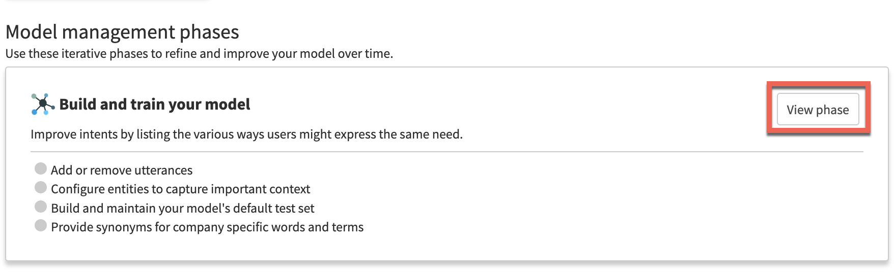 The phase for Build and train your model