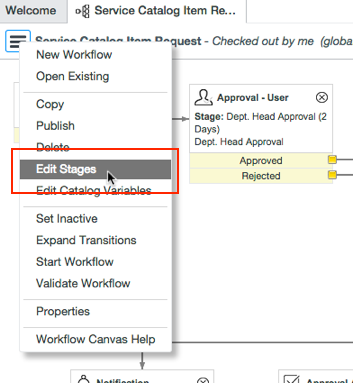 Menüoption Für Workflow-Phasen