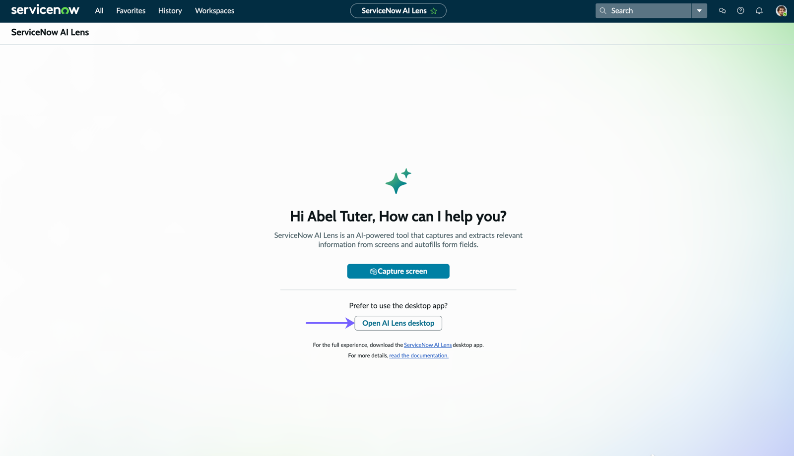 Open AI lens desktop button.