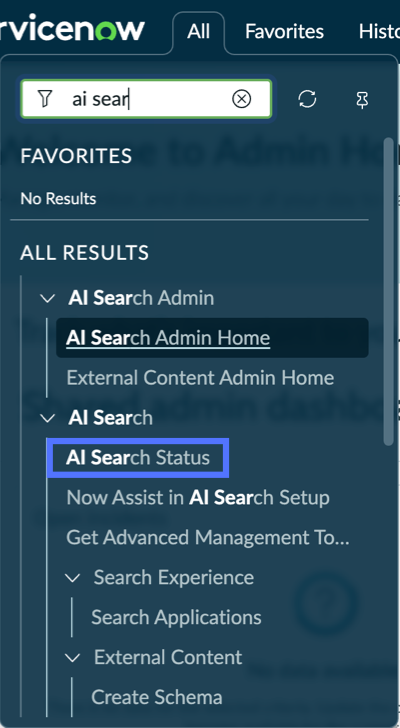 AI Search Status module under AI Search application.