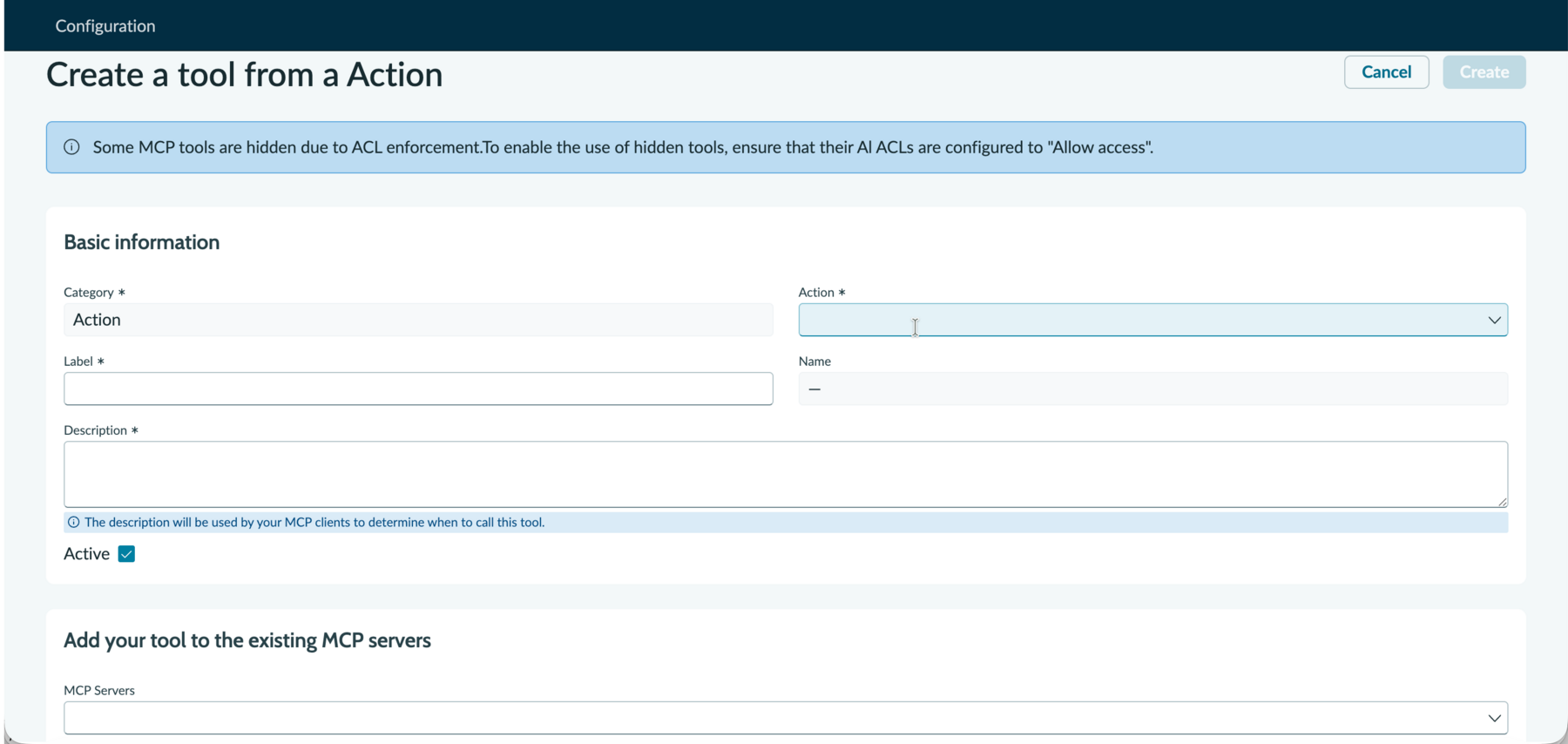 Create tool from Action