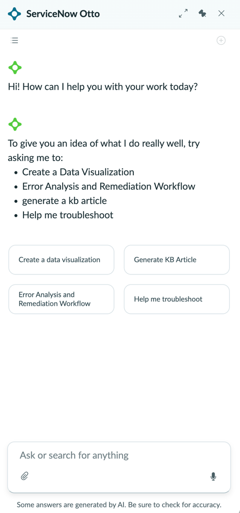 ServiceNow Otto panel