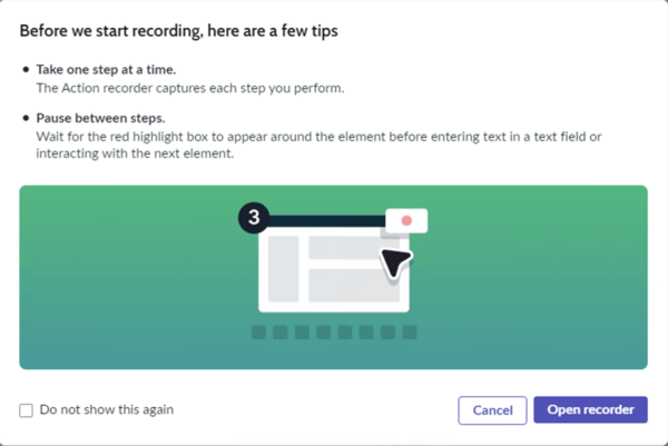 Guided slow model for providing tips for effective recording.