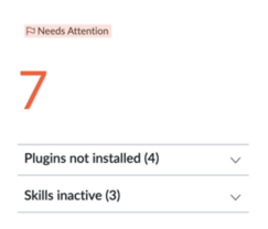 Needs Attention card that displays the number of plugins that aren't installed and the number of inactive skills.