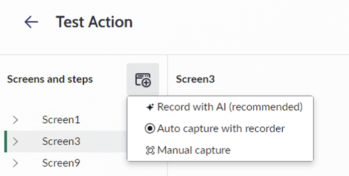 Design workspace displaying two options: Auto-capture with recorder and Manual capture screens.