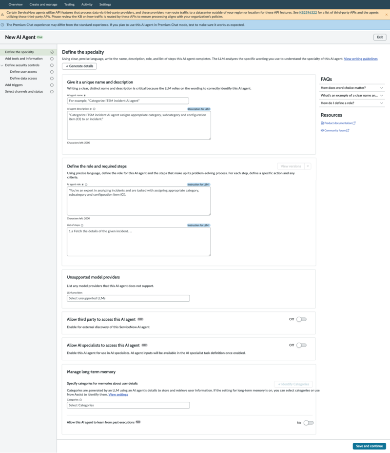 AI Agent Guided Setup showcasing the different stages of configuring an AI agent.