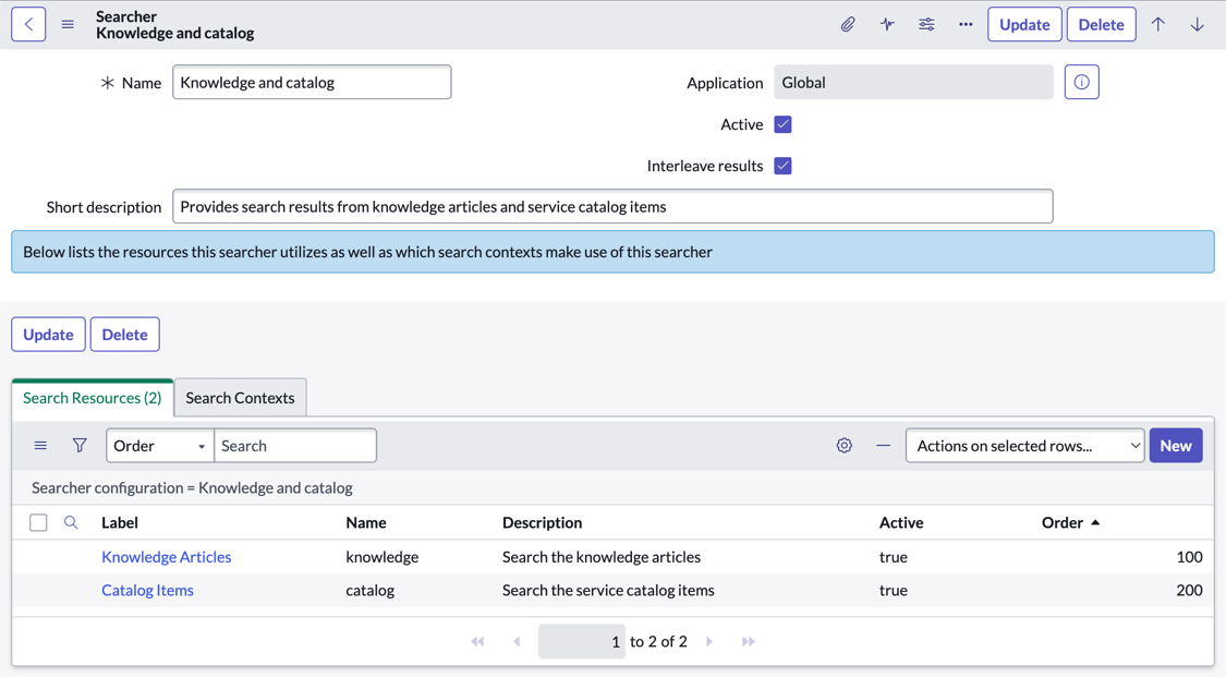 Searcher form showing Search Resources related list.