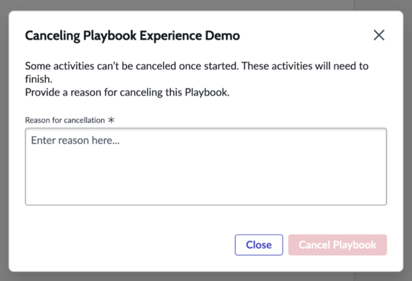 Das Modal „Playbook abbrechen“