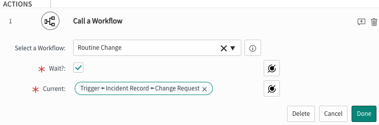 Rufen Sie eine Workflow-Logik auf, die so konfiguriert ist, dass der Routine-Change-Workflow aufgerufen und auf dessen Abschluss gewartet wird.
