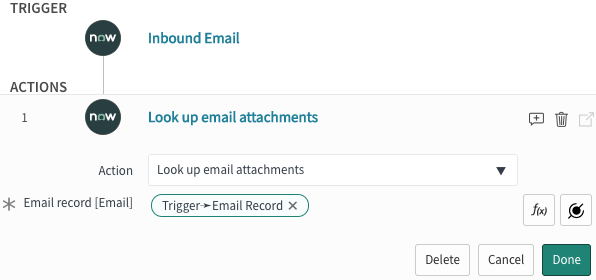 Aktion für E-Mail-Anhänge in einem Flow