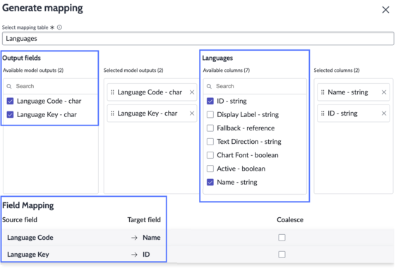 Generate mapping overlay with select mapping table field highlighted.