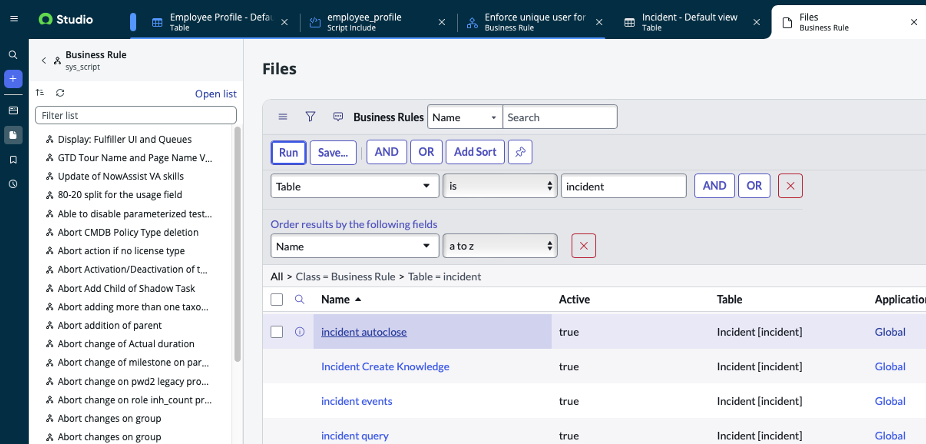 Traditional platform filtering is available for you in ServiceNow Studio