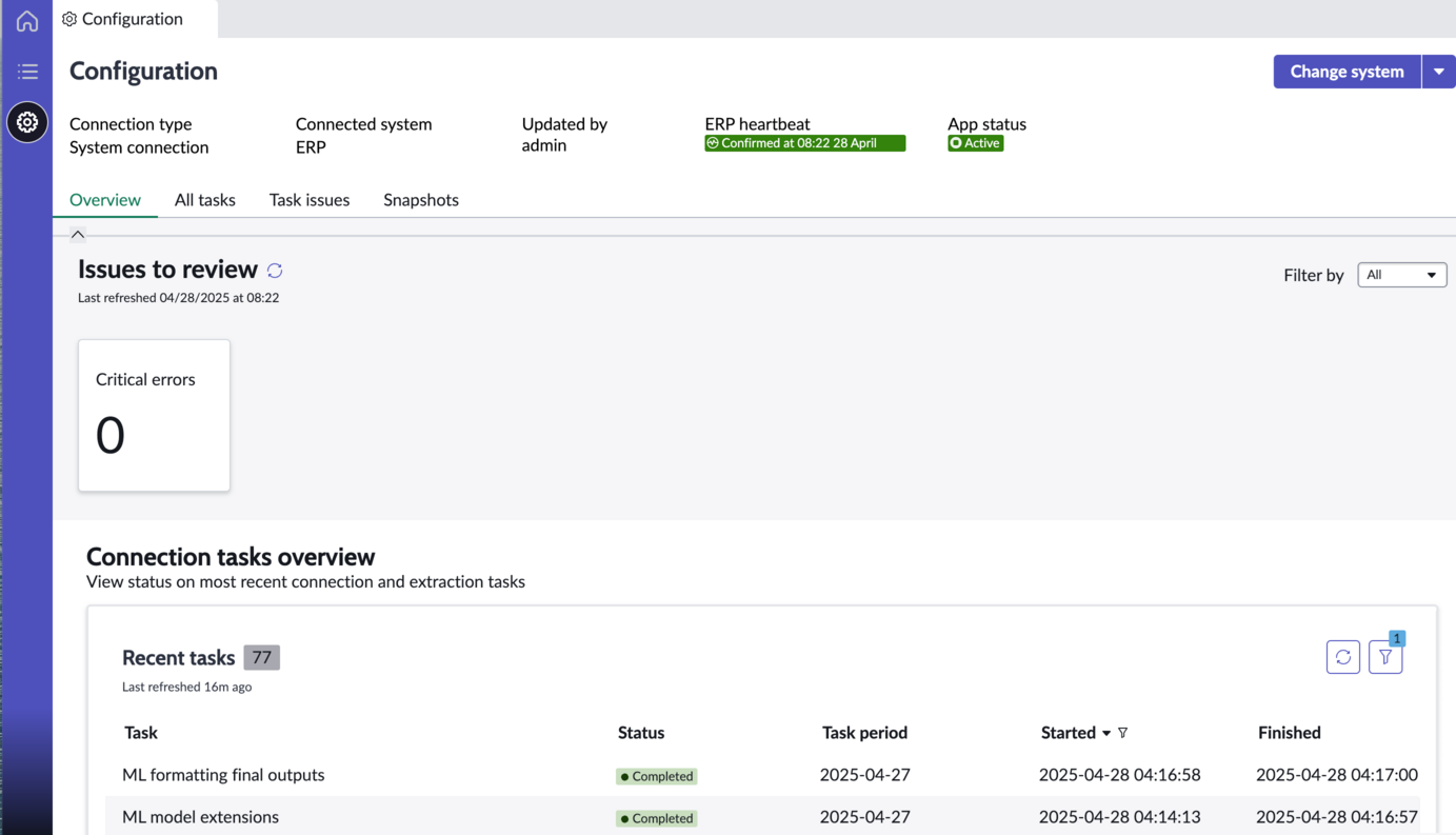 Refresh the issues list or active connection tasks