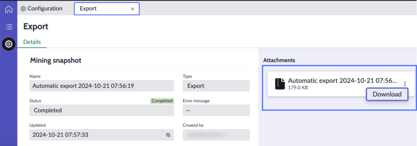 Snapshot record with attachments area highlighted.
