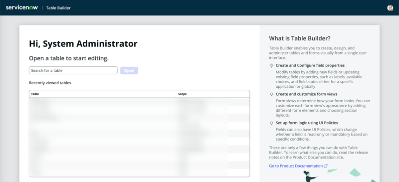 Access table from the App navigator