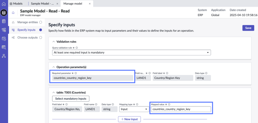 Mandatory field with matching mapped value and required parameter fields.