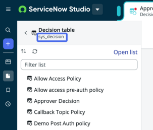 The base table for the app file type appears at the top of the list