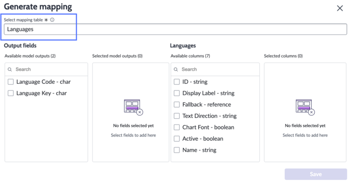 Generate mapping overlay with select mapping table field highlighted.