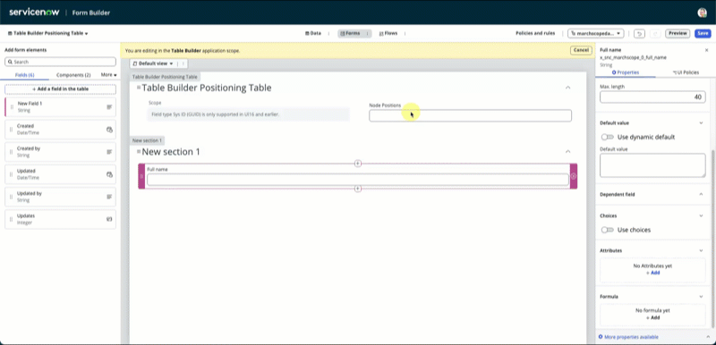 Creating table using formula editor