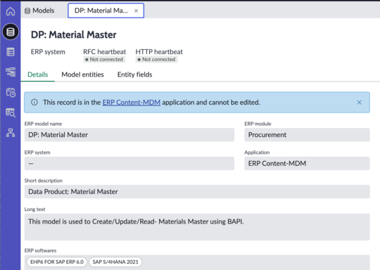 Content pack model record page.