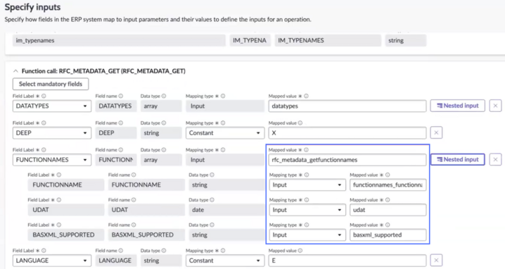 Function call displayed with function names parent field and several child fields.