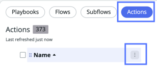 Workflow Studio actions tab with name column filter icon highlighted.