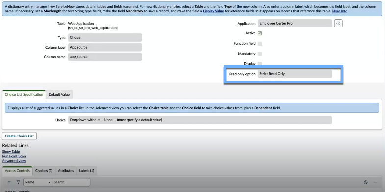 dictionary field with strict read only