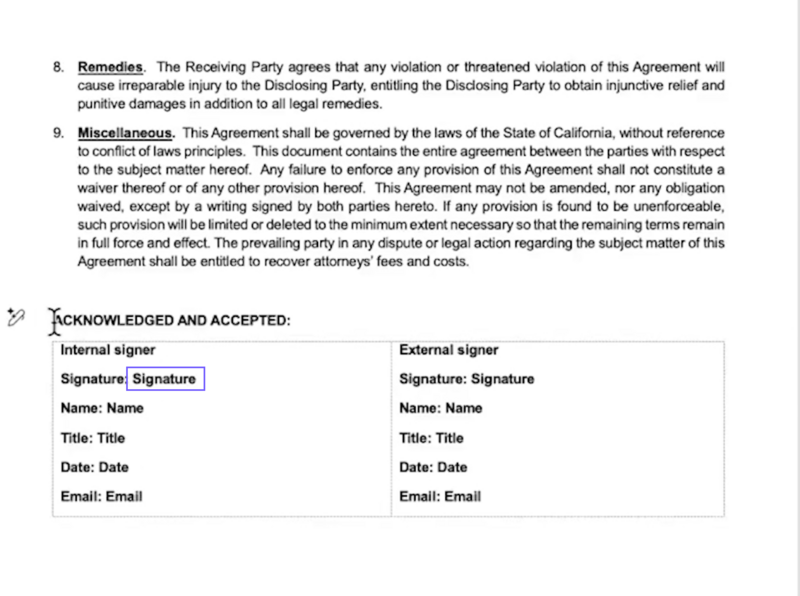 Add placeholder text for the signature content control